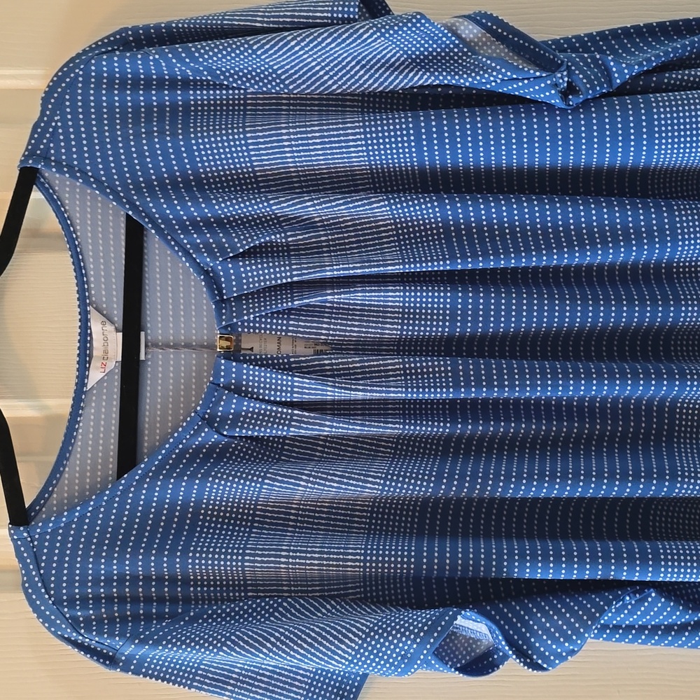 LIZ CLAIBORNE WOMENS PLUS BLUE & WHITE DOTS SHORT SLEEVE TOP SIZE 4X
